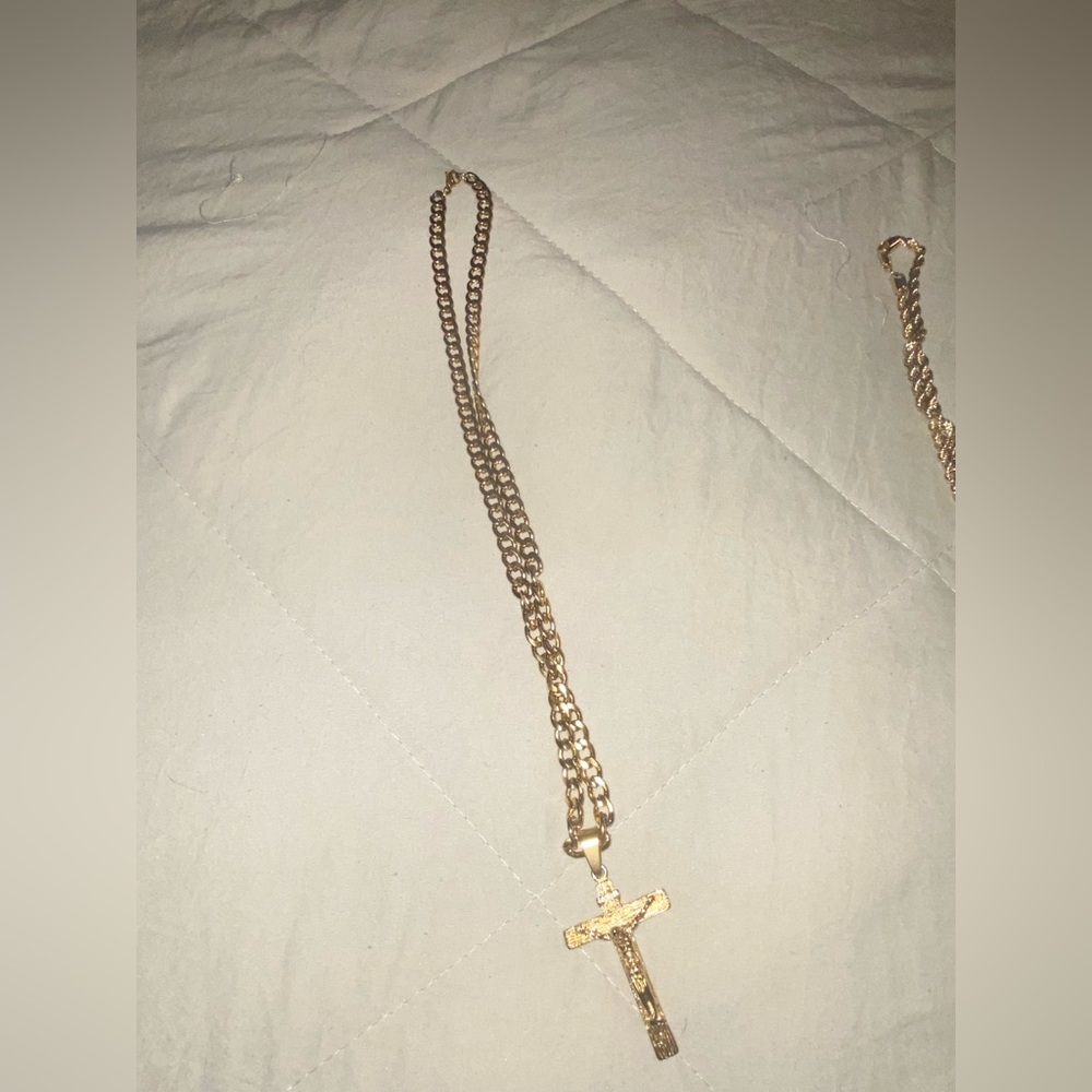 Mens gold cross necklace pendant